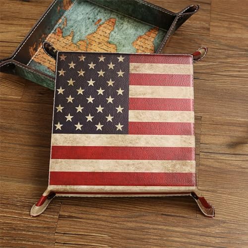 Valet Tray Desktop Storage Organizer, Vegan Leather Catchall Bedside Vanity Tray Nightstand Caddy Holder for Remote Controller, Watch, Keys, Phone, Wallet, Sunglasses, Jewelry - Map - Image 6