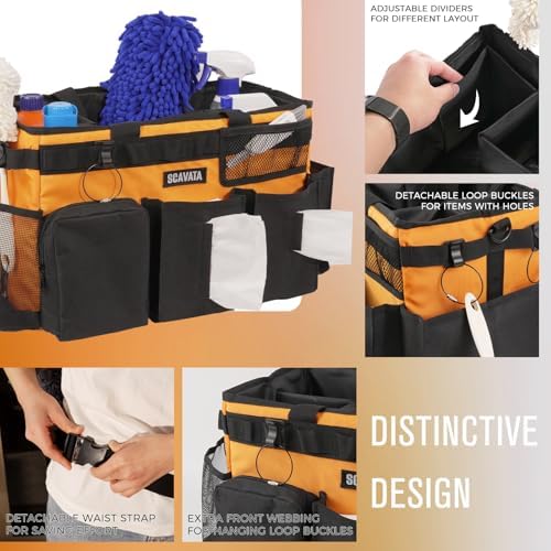 SCAVATA Wearable Cleaning Caddy Bag, Cleaning Caddy Supplies Organizer with Handle & Shoulder Straps for Housekeepers, Under Sink & Car Cleaning Tool Organizers with 4 Foldable Divider (Orange) - Image 3