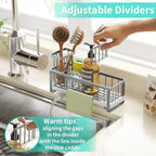 HapiRm Sponge Holder for Kitchen Sink - Self-draining Sink Caddy with Brush and Dishcloth Holders, Stainless Steel Kitchen Organizer for Countertop - Grey - Image 4