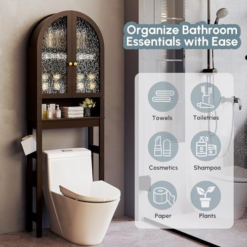 Over The Toilet Storage Cabinet, Arched Bathroom Organizer and Storage with Acrylic Doors and Adjustable Shelf , Space-Saving Modern Freestanding Bathroom Modern Storage Cabinet Over Toilet (Espresso) - Image 5