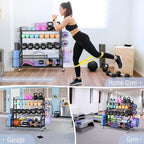 PLKOW Dumbbell Rack, Weight Rack for Dumbbells, Home Gym Storage for Dumbbells Kettlebells Yoga Mat and Balls, All in One Workout Storage with Wheels and Hooks, Powder Coated Finish Steel - Image 6