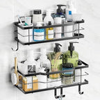 Moforoco Shower Caddy Shelf Organizer Rack, Self Adhesive Black Bathroom Shelves Basket, Home Farmhouse Wall Inside Organization and Storage Decor Rv Accessories, First Camper Apartment Essentials by MOFOROCO