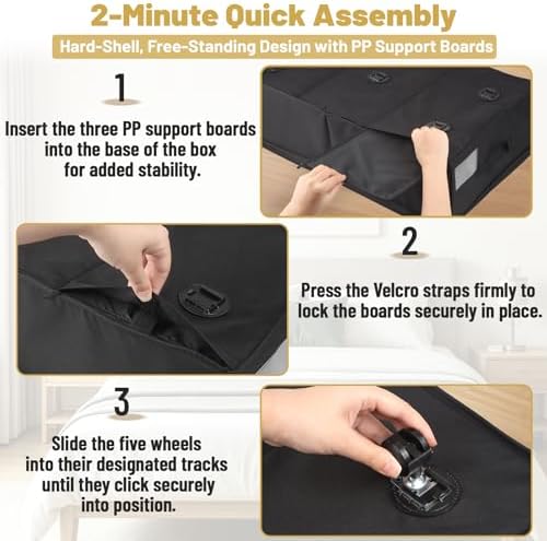 Under Bed Storage with Wheels, 2 Pack Underbed Storage Containers with Clear Lid & Label, XXL 75L Easy Assembly Rolling Under Bed Shoe Storage for Clothes, Shoes, Blankets, Black(28.3 X 16.5 X 9.5 in) - Image 6