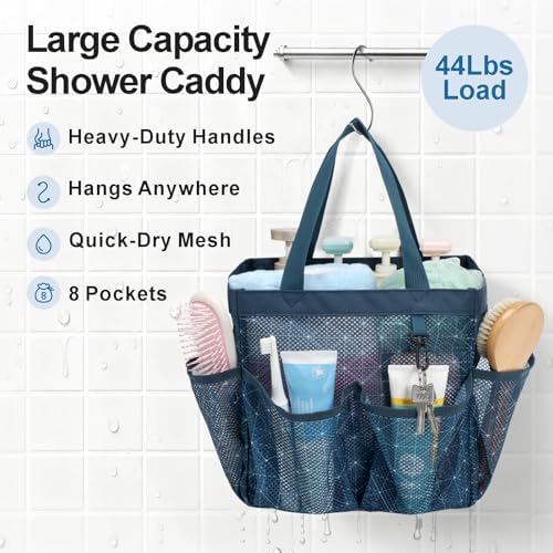 Mesh Shower Caddy Portable - 8 Pockets, S-Hook, Shower Bag for Dorm Camping - Image 3
