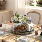 Oroyutor 16-Inch Oak Lazy Susan Organizer with Gold Rail and Black Finish - Image 2