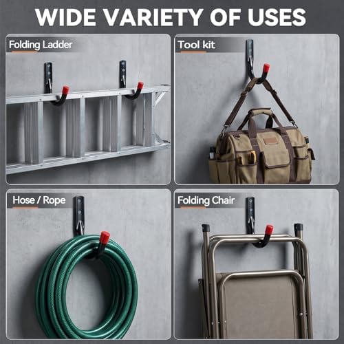 Wall Mount Garage Storage Hooks, Heavy Duty Steel Storage Hook Great for Garden Tools, Hoses, Lawn Mowers (5.5Inch x 4Inch) - Image 3
