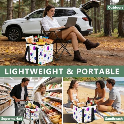 Trunk Organizer Collapsible Car Organizer with Handle Car Storage Box Bin for Groceries SUV Utility Tote Bag Portable Vehicle Container White Star Planet Comet Rainbow - Image 6