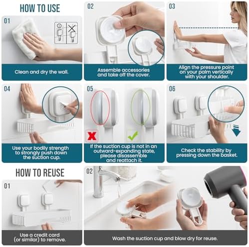 TAILI Shower Caddy Suction Cup Rustproof Metal Shower Shelves White 2pack - Image 5