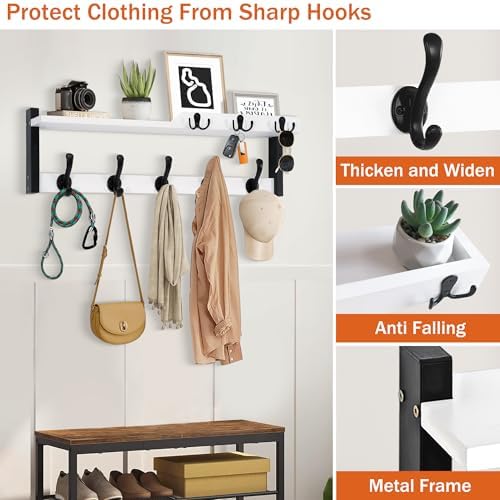dreampossible 4 in 1 Coat Rack Wall Mount with Shelf, Coat Hooks 25.2" Entryway Coat Hanger with Key Hooks and Mail Holder, Wall Hooks with Shelf, Hat Rack for Wall Key Holder Mail Organizer - Image 2