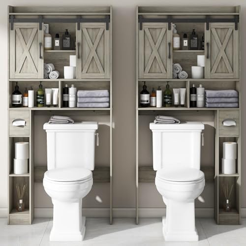 Vabches Over The Toilet Storage Cabinet with Sliding Doors, Grey - Image 3