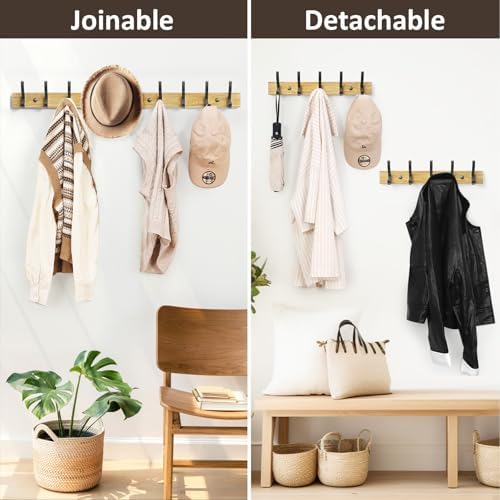 Optish Coat Rack Wall Mount, 16.5 Inches Wood Coat Hooks Wall Mount, Wall Coat Rack with 5 Hooks, Hat Rack Wall Hooks for Hanging Coat, Bag, Towel (2Pack, Natural) - Image 6