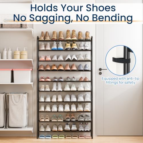 ENJOYBASICS 10 Tier Expandable Shoe Rack, Tall Metal Shoes Organizer, Black - Image 4