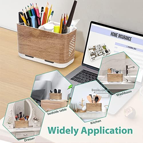Boperzi Toothbrush and Toothpaste Holder Wood Grain for Bathroom Countertop with Adjustable Dividers, Toothpaste Caddy Organizer Storage Rustic Decor Set Freestanding Anti-Slip for Shower,Family,Kids - Image 6