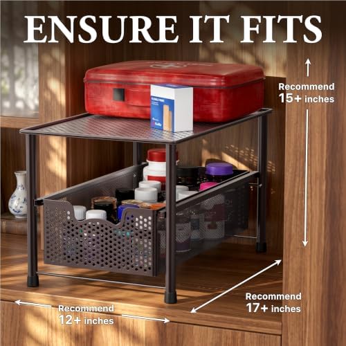 Simple Houseware Stackable Under Sink Sliding Basket Drawer, Brown - Image 3