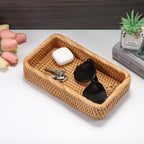 Hipiwe Natural Rattan Tray Key Basket for Entryway Rectangle Wicker Trays - Image 7