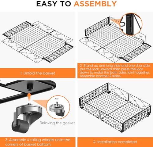 Under Bed Storage with Wheels, Rollable Under Bed Storage Container, Foldable Metal Under Bed Organizer for Bedroom Clothes Shoes Blankets Storage (2black, Black) - Image 3