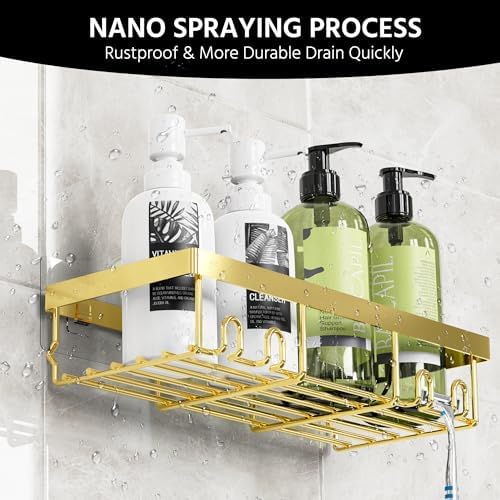 Moforoco 3-Pack Shower Caddy Basket Shelf with Soap Holder, No Drilling Traceless Adhesive Shower Wall Shelves, Rustproof Black Bathroom Shower Storage Organizer - Image 4