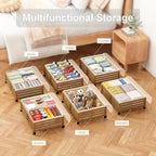 Under Bed Storage with Wheels-Large Bamboo Underbed storage Containers with Large Dust Bag Stackable Under the Bed Shoe Storage Bins for Clothes Books Bedding (2 Packs walnut, 23.62"L×16.54"W× 6.51"H) - Image 6