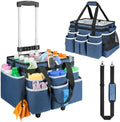 Large Rolling Cleaning Caddy Bag with Detachable Trolley,Cleaning Cart on Wheels with Shoulder Strap,Cleaning Supplies Organizer for Housekeepers,Blue by ZIOZERTT