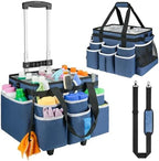 Large Rolling Cleaning Caddy Bag with Detachable Trolley,Cleaning Cart on Wheels with Shoulder Strap,Cleaning Supplies Organizer for Housekeepers,Blue by ZIOZERTT