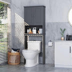 Over the Toilet Storage Cabinet, Bathroom Storage Cabinet Over Toilet with 2 Wood Doors, Freestanding Space Saver, Adjustable Shelf & Open Shelf, Grey by Meilocar