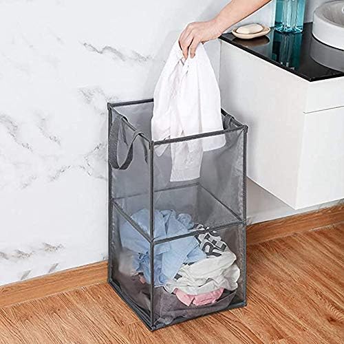 Pop Up Laundry Baskets - Mesh Collapsible Laundry Hampers Storage with Handle - Foldable for Washing Storage, Great for The Kids Room, College Dorm, Travel Organizer (Grey/Double Layer) - Image 5
