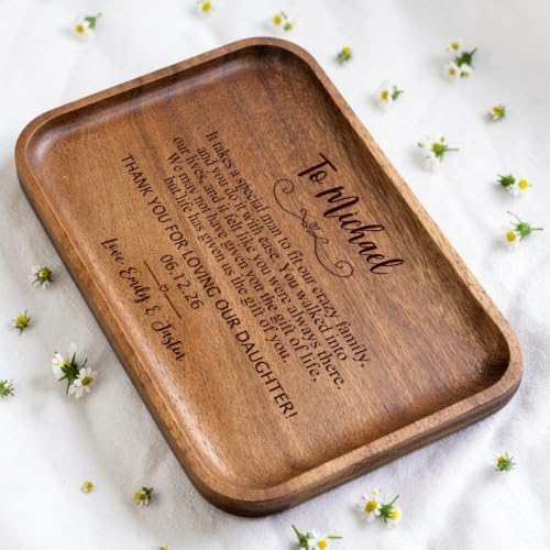 Personalized Son-in-Law Wooden Valet Tray, Custom Engraved Wood Catchall Tray for Keys, Watch, Wallet, Ring, Jewelry, Wedding Gift for Groom from Parent, Future Son in Law Gift, Bonus Son Gift for Men - Image 4