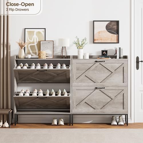 Nicetree Shoe Storage Cabinet with 2 Flip Drawers, Entryway Organizer, Gray - Image 3