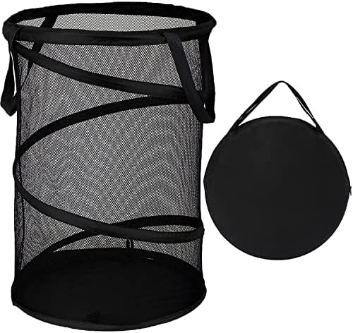 BATTOO Black Large Collapsible Laundry Basket Foldable Mesh Pop Up Hamper with Handles for Laundry Room, Bathroom, Kids Room, College Dorm, Travel, Camping, Gift Basket by BATTOO