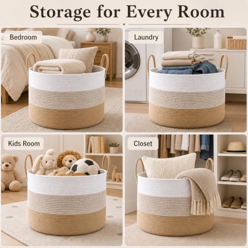 JMvicyroam 115L Extra Large Machine Washable Cotton Rope Blanket Basket - Image 5