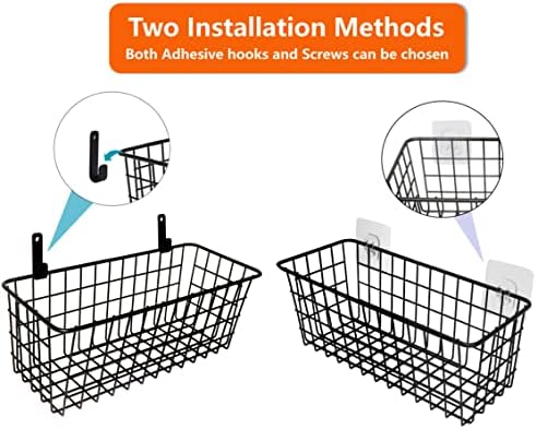 Joben Oligey 3 Set Hanging Wire Baskets ,Wall Mount Fruit Basket,No Drilling,Adhesive Small Metal Basket,Farmhouse Food Storage Mesh Bin Kitchen Pantry Laundry Bathroom Closet Garage RV ,Black - Image 2