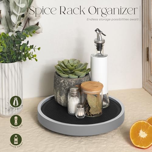 EOSAHR Non-Skid Wooden Lazy Susan Tray, Rotating Tray for Bathroom, Gray - Image 3