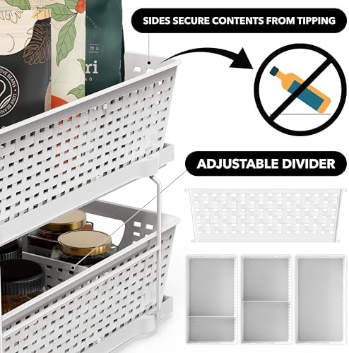 Simple Houseware 2 Tier Pull-Out Sliding Drawer Under Sink Storage, White - Image 4