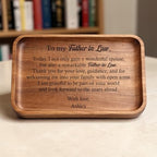 Personalized Father-in-Law Wooden Valet Tray, Custom Engraved Wood Catchall Organizer for Keys, Watch, Wallet, Ring, Jewelry, Wedding Birthday Gift for Father in Law from Daughter in Law - Image 3