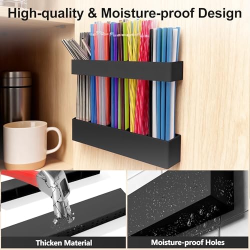 9.5” Large Acrylic Straw Holder for Cabinet Door, Adjustable Two-Part - Image 4