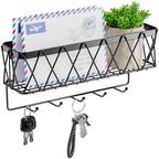 Key Holder Wall Mount Adhesive- Key and Mail Holder for Wall with 5 Hooks, Wall Mounted Mail Organizer and Key Rack, Modern Basket Key Hanger for Entryway, Home, Living Room Wall Decor, Black by OHOBABY