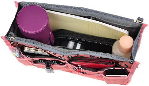 Vercord Purse Organizer Insert for Handbags Bag Organizers Inside Tote Pocketbook Women Nurse Nylon 13 Pockets Pink Leopard Large - Image 6