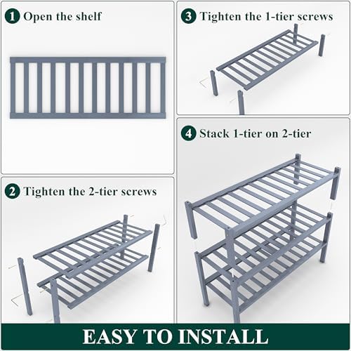 Smiry Bamboo Shoe Rack, 14 Vertical Slats, 3 Tier - 26.8" Wide, Grey - Image 5