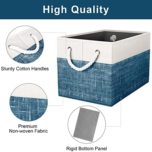 Fab totes Storage Bins 2-Pack, Foldable Storage Baskets for Organizing Toys, Books, Shelves, Closet, Large Storage Box with Rope Handles, Sturdy Organizer Bins, White & Blue - Image 3