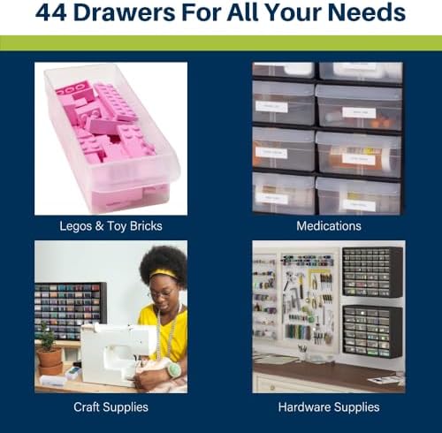 Akro-Mils 44-Drawer Plastic Drawer Storage Cabinet for Garage Organization, Bead Organizer, Building Bricks Storage, Teacher Toolbox, Makeup Organizer, 20-Inch W x 6-Inch D x 16-Inch H, 10144 White - Image 5