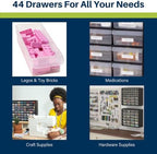 Akro-Mils 44-Drawer Plastic Drawer Storage Cabinet for Garage Organization, Bead Organizer, Building Bricks Storage, Teacher Toolbox, Makeup Organizer, 20-Inch W x 6-Inch D x 16-Inch H, 10144 Red - Image 5