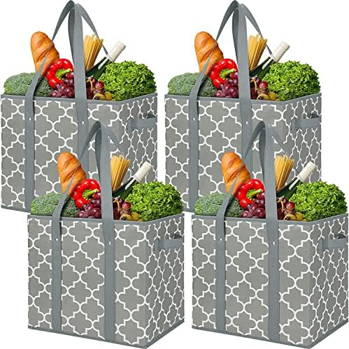 Reusable Grocery Bags 4-Pack Foldable Washable Large Storage Basket, Grey by WiseLife