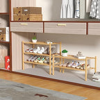 ROMGUAR CRAFT 3 Tier Bamboo Shoe Rack for Closet Free Standing Wood Shoe Shelf Storage Organizer for Entryway Small Space Stackable 27"x11"x20" (Natural) - Image 4