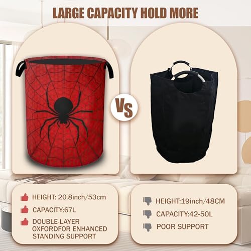 Red Spider Web Laundry Baskets,Laundry Hamper,Storage Basket with Handles for Bathroom Bedroom College Dormitory Living Room Nursery Organizer 16"x20.8" - Image 4