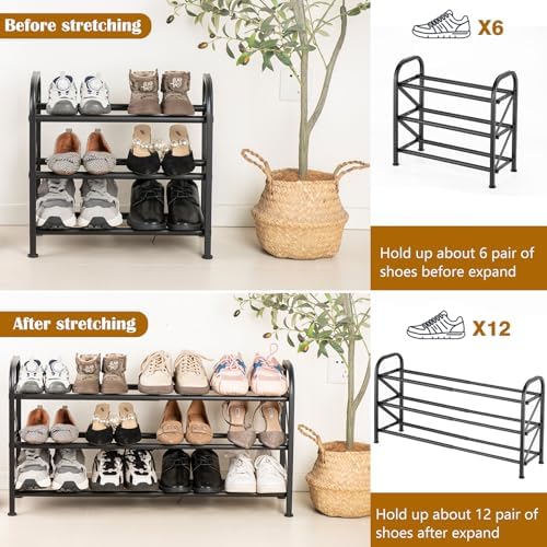 3-Tier Expandable Shoe Rack for Closet，Adjustable Shoe Rack，Black Metal Free Standing Shoe Rack for Entryway Closet Doorway - Image 5