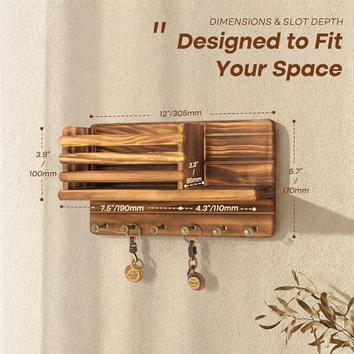 Rebee Vision Key Holder Wall Mount with Mail Slot for Entryway, Retro Brown - Image 2