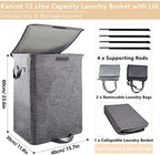 Foldable Laundry Hamper with 2 Removable Drawstring Bags,Portable Laundry Basket with Lid & Easy Carry Handle,Durable Clothes Hamper for Space-Saving Organizer in Bedroom,Bathroom,Dorm,Nursery,RV,Grey - Image 2