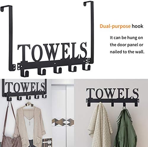 Kuhome Over The Door Hooks, Towel Holder for Bathroom, Door Mount Towel Rack Towel Hooks for Bedroom Beach Towels Bathrobe Wall Mount Hang on The Door Cabinet Cupboard Metal Sandblasted (Black) - Image 3