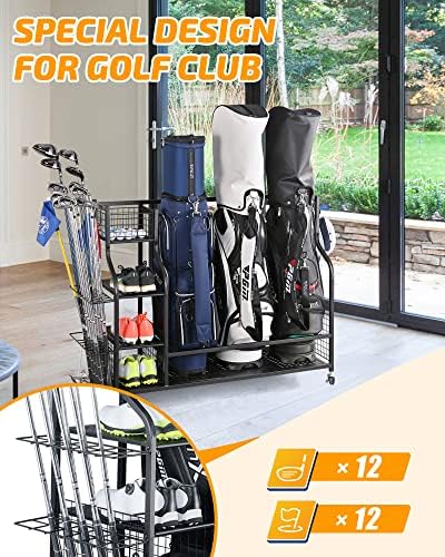 PLKOW Golf Bag Storage Garage Organizer, Extra Large Size Golf Bag Storage Stand and Golf Equipment Rack for Garage,Shed, Basement - Image 4