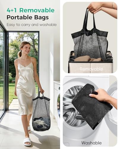 185L Laundry Hamper 4 Section with Lid & Removable Bags - Image 6